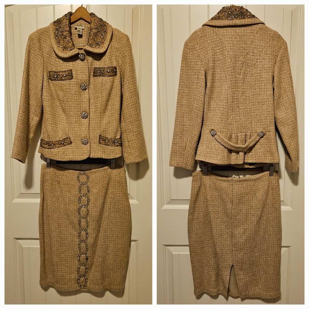Vintage Tracy Reese Wool Silk Blend Tweed Rhinestone Suit JACKET ONLY Sz 10
